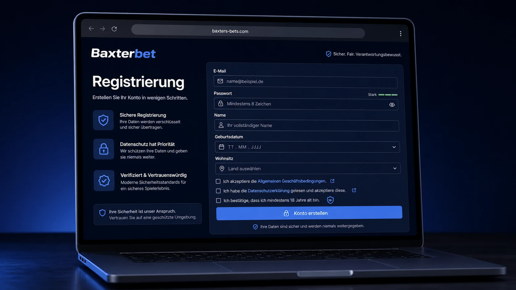 Baxterbet Registrierung: Konto erstellen